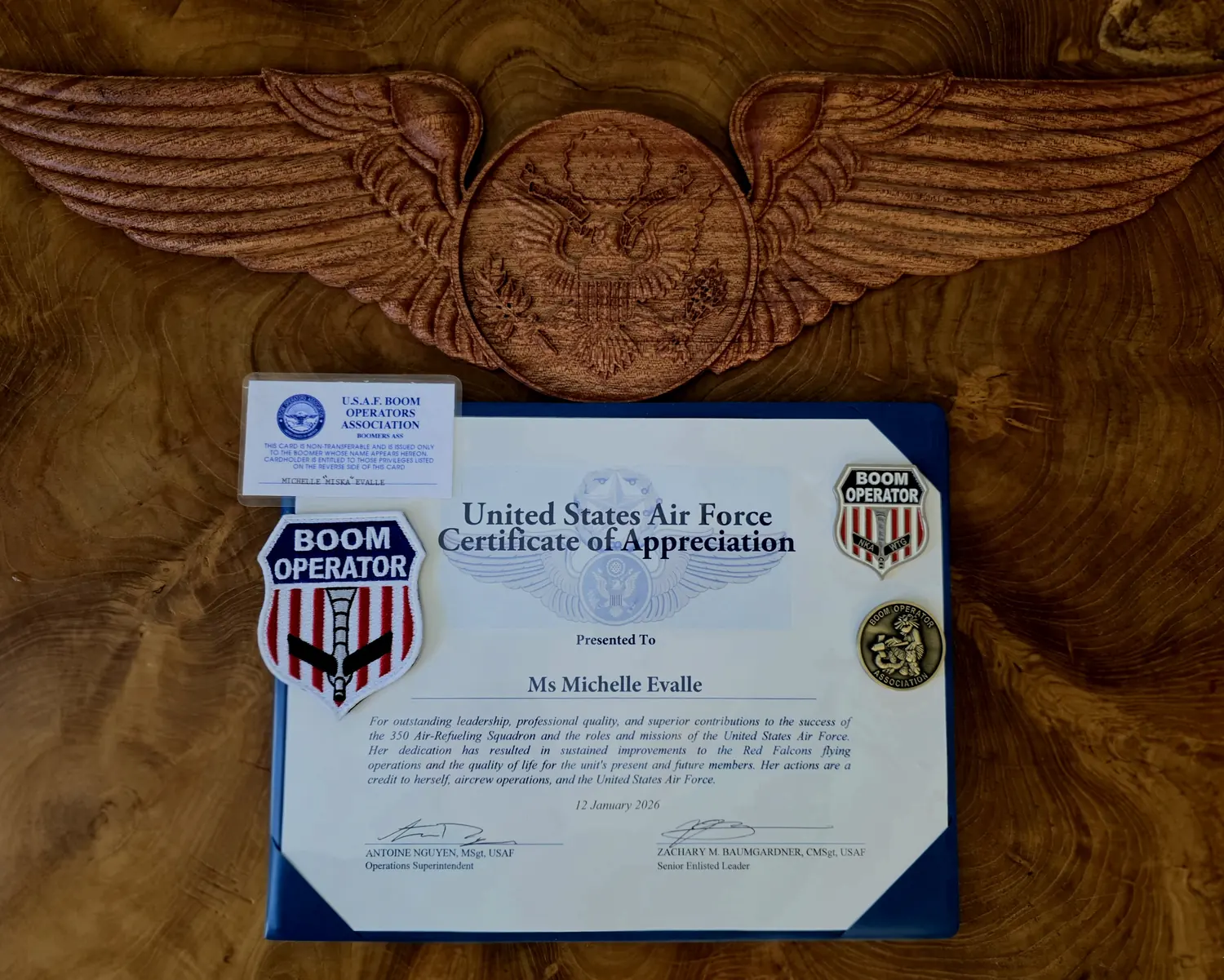 Honorary Boom Operator wings and recognition